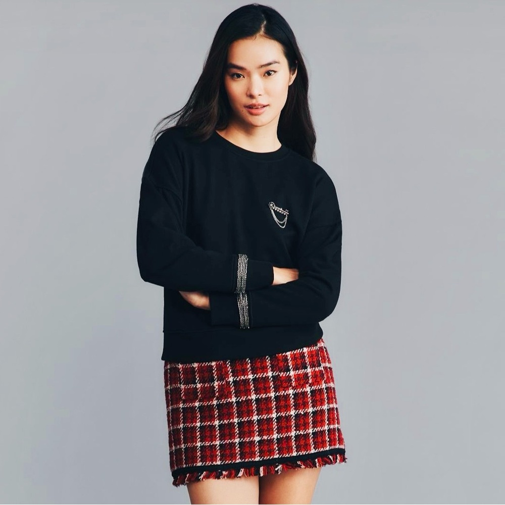 Anthropologie Maeve Brooch Embellished Sweatshirt